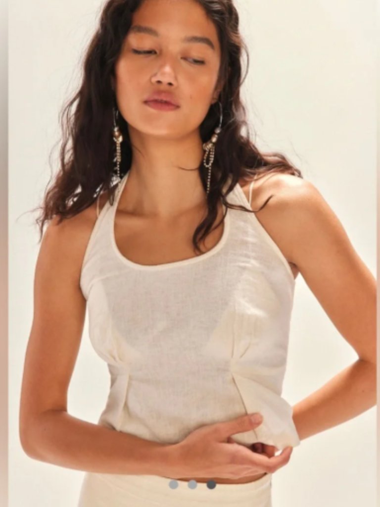 Nwt Free People Free-Est Melted Away Cotton-Linen Halter Top, Frozen Dew Yellow